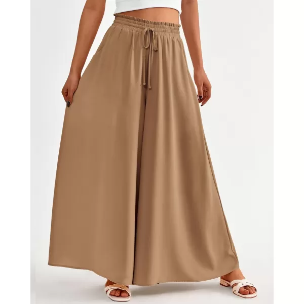 imageBTFBM Women Casual High Waist Wide Leg Pants Summer Floral Solid Long Palazzo Pants Lounge Beach Trousers with PocketSolid Khaki