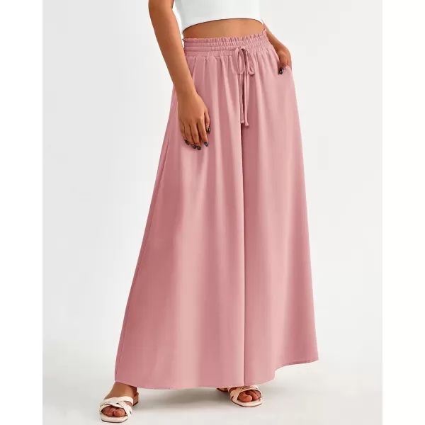 imageBTFBM Women Casual High Waist Wide Leg Pants Summer Floral Solid Long Palazzo Pants Lounge Beach Trousers with PocketSolid Pink