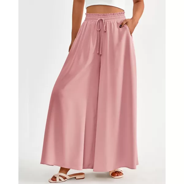 imageBTFBM Women Casual High Waist Wide Leg Pants Summer Floral Solid Long Palazzo Pants Lounge Beach Trousers with PocketSolid Pink
