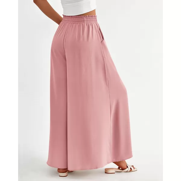 imageBTFBM Women Casual High Waist Wide Leg Pants Summer Floral Solid Long Palazzo Pants Lounge Beach Trousers with PocketSolid Pink