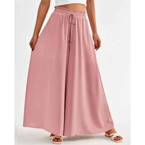 imageBTFBM Women Casual High Waist Wide Leg Pants Summer Floral Solid Long Palazzo Pants Lounge Beach Trousers with PocketSolid Pink