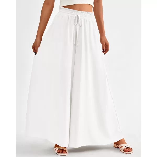 imageBTFBM Women Casual High Waist Wide Leg Pants Summer Floral Solid Long Palazzo Pants Lounge Beach Trousers with PocketSolid White