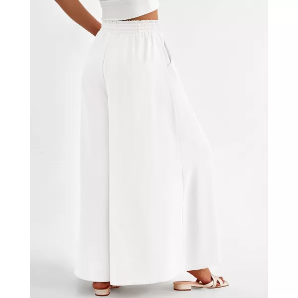 imageBTFBM Women Casual High Waist Wide Leg Pants Summer Floral Solid Long Palazzo Pants Lounge Beach Trousers with PocketSolid White