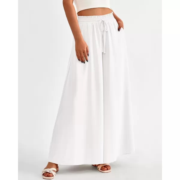 imageBTFBM Women Casual High Waist Wide Leg Pants Summer Floral Solid Long Palazzo Pants Lounge Beach Trousers with PocketSolid White