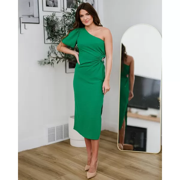 imageBTFBM Women Casual One Shoulder Maxi Dress Puff Short Sleeve Cutout Split Party Wedding Guest 2023 Summer Beach DressesSolid Green