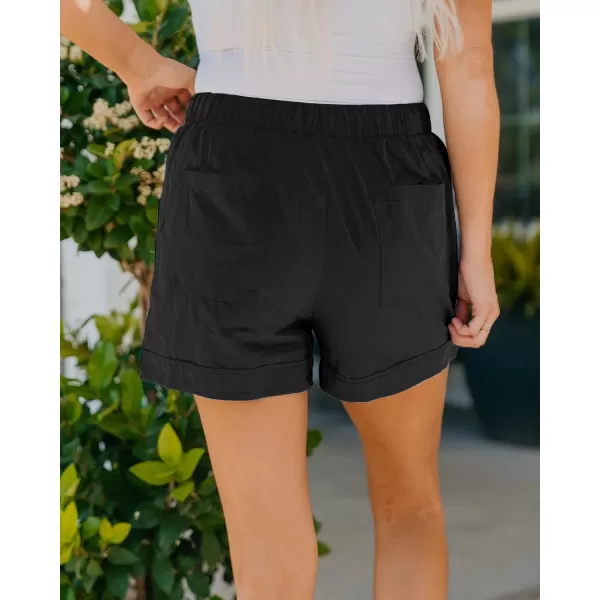 imageBTFBM Women Casual Shorts Plain Solid Color Elastic Waist Drawstring Pockets Summer Beach Lightweight Short Lounge PantsBlack