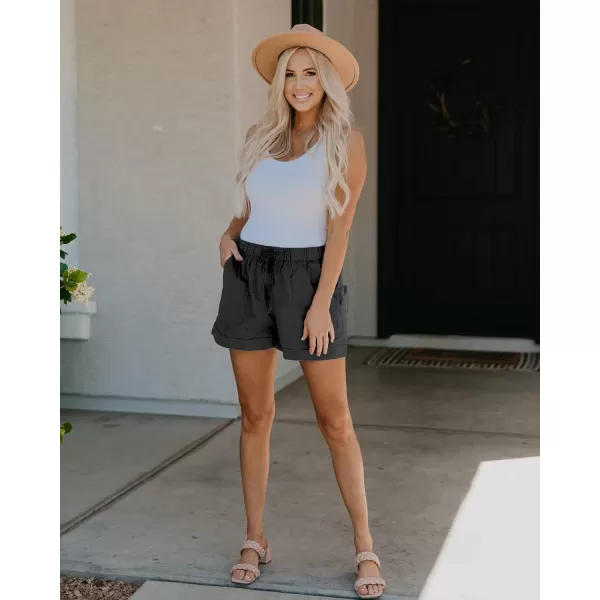 imageBTFBM Women Casual Shorts Plain Solid Color Elastic Waist Drawstring Pockets Summer Beach Lightweight Short Lounge PantsBlack