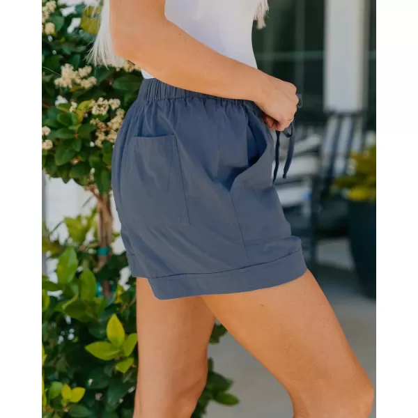 imageBTFBM Women Casual Shorts Plain Solid Color Elastic Waist Drawstring Pockets Summer Beach Lightweight Short Lounge PantsBlue