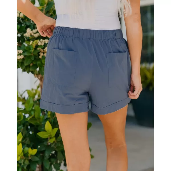 imageBTFBM Women Casual Shorts Plain Solid Color Elastic Waist Drawstring Pockets Summer Beach Lightweight Short Lounge PantsBlue