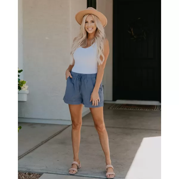 imageBTFBM Women Casual Shorts Plain Solid Color Elastic Waist Drawstring Pockets Summer Beach Lightweight Short Lounge PantsBlue