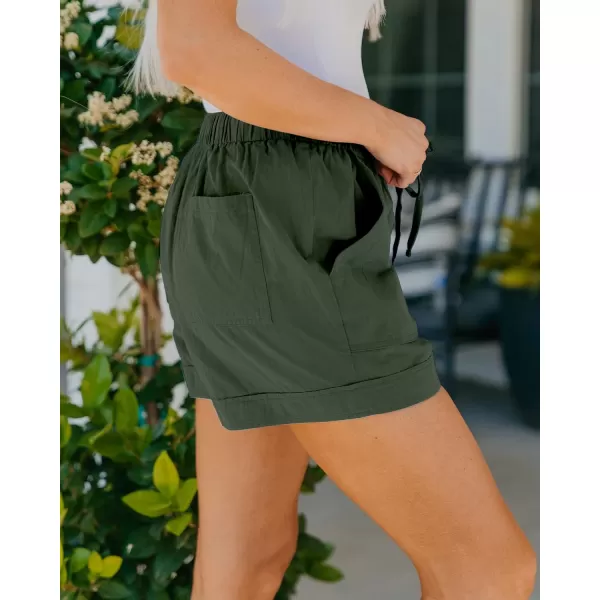 imageBTFBM Women Casual Shorts Plain Solid Color Elastic Waist Drawstring Pockets Summer Beach Lightweight Short Lounge PantsGreen
