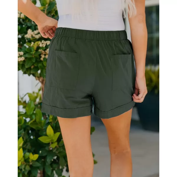 imageBTFBM Women Casual Shorts Plain Solid Color Elastic Waist Drawstring Pockets Summer Beach Lightweight Short Lounge PantsGreen