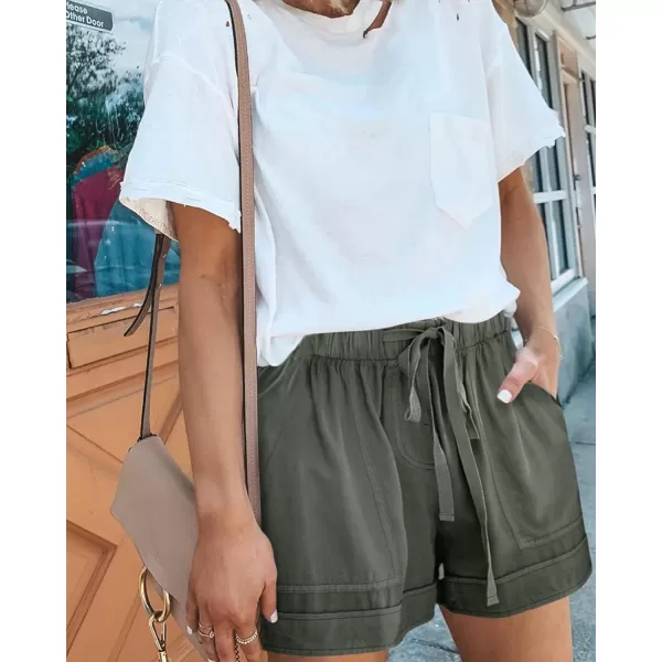 imageBTFBM Women Casual Shorts Plain Solid Color Elastic Waist Drawstring Pockets Summer Beach Lightweight Short Lounge PantsGreen
