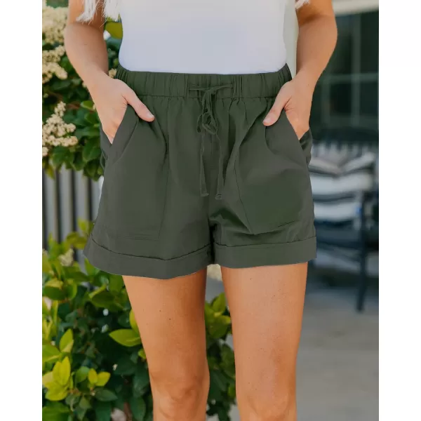imageBTFBM Women Casual Shorts Plain Solid Color Elastic Waist Drawstring Pockets Summer Beach Lightweight Short Lounge PantsGreen