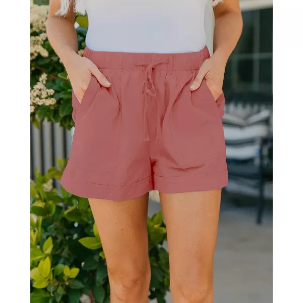 imageBTFBM Women Casual Shorts Plain Solid Color Elastic Waist Drawstring Pockets Summer Beach Lightweight Short Lounge PantsPink