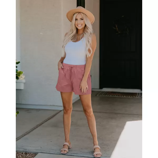 imageBTFBM Women Casual Shorts Plain Solid Color Elastic Waist Drawstring Pockets Summer Beach Lightweight Short Lounge PantsPink