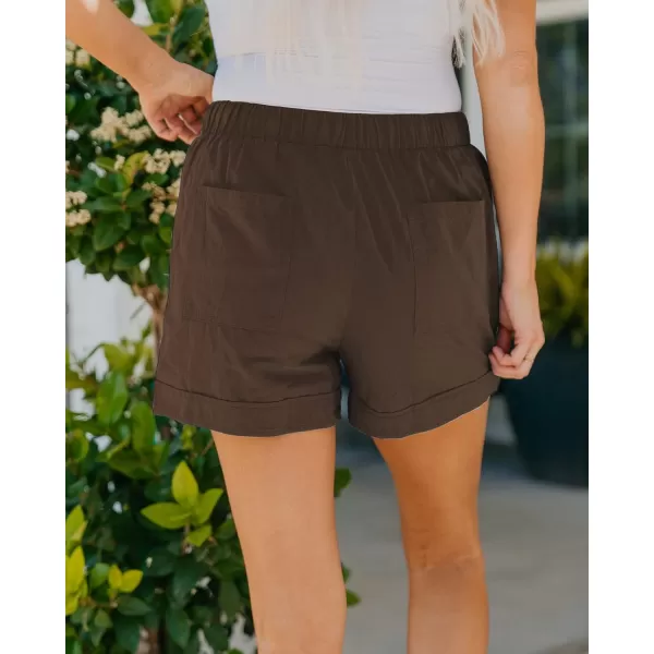 imageBTFBM Women Casual Shorts Plain Solid Color Elastic Waist Drawstring Pockets Summer Beach Lightweight Short Lounge PantsSolid Brown
