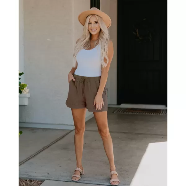 imageBTFBM Women Casual Shorts Plain Solid Color Elastic Waist Drawstring Pockets Summer Beach Lightweight Short Lounge PantsSolid Brown