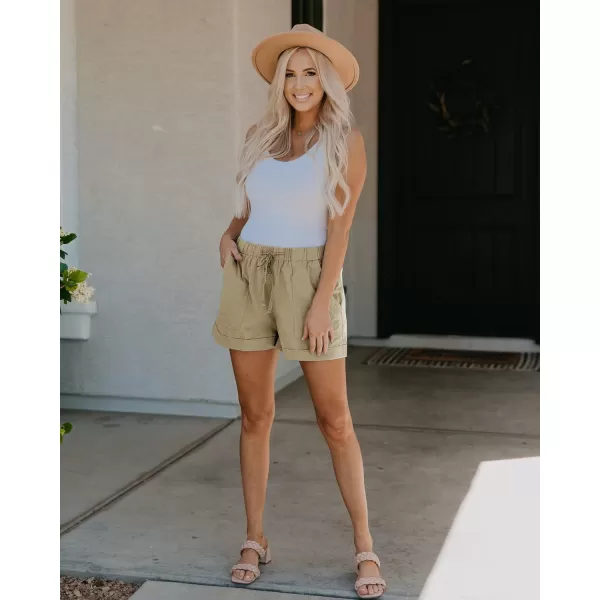 imageBTFBM Women Casual Shorts Plain Solid Color Elastic Waist Drawstring Pockets Summer Beach Lightweight Short Lounge PantsSolid Khaki