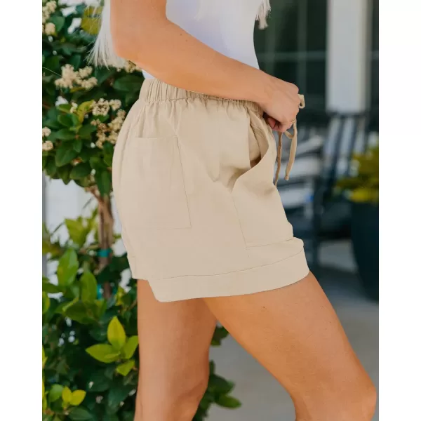 imageBTFBM Women Casual Shorts Plain Solid Color Elastic Waist Drawstring Pockets Summer Beach Lightweight Short Lounge PantsSolid Khaki