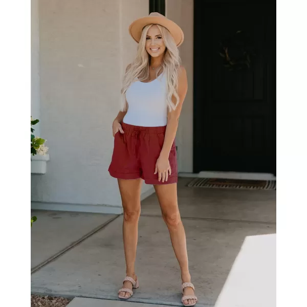 imageBTFBM Women Casual Shorts Plain Solid Color Elastic Waist Drawstring Pockets Summer Beach Lightweight Short Lounge PantsSolid Red