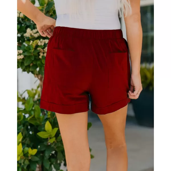 imageBTFBM Women Casual Shorts Plain Solid Color Elastic Waist Drawstring Pockets Summer Beach Lightweight Short Lounge PantsSolid Red