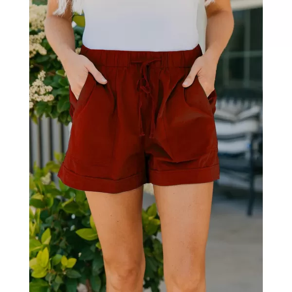 imageBTFBM Women Casual Shorts Plain Solid Color Elastic Waist Drawstring Pockets Summer Beach Lightweight Short Lounge PantsSolid Red
