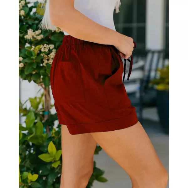 imageBTFBM Women Casual Shorts Plain Solid Color Elastic Waist Drawstring Pockets Summer Beach Lightweight Short Lounge PantsSolid Red