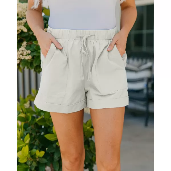 imageBTFBM Women Casual Shorts Plain Solid Color Elastic Waist Drawstring Pockets Summer Beach Lightweight Short Lounge PantsSolid White