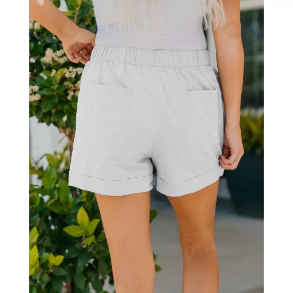 imageBTFBM Women Casual Shorts Plain Solid Color Elastic Waist Drawstring Pockets Summer Beach Lightweight Short Lounge PantsSolid White