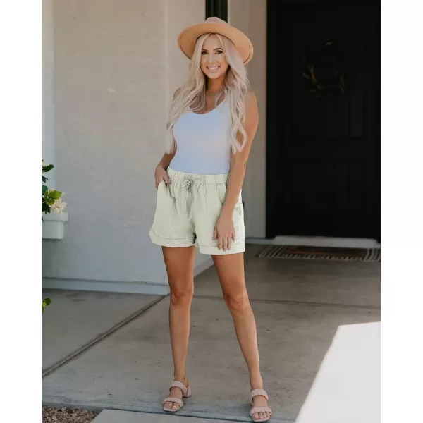 imageBTFBM Women Casual Shorts Plain Solid Color Elastic Waist Drawstring Pockets Summer Beach Lightweight Short Lounge PantsSolid White