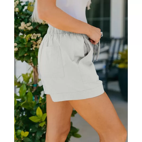 imageBTFBM Women Casual Shorts Plain Solid Color Elastic Waist Drawstring Pockets Summer Beach Lightweight Short Lounge PantsSolid White