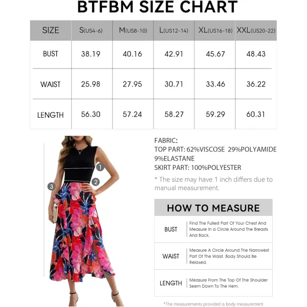 imageBTFBM Women Casual Sleeveless Summer Dresses 2023 Spring Crewneck Patchwork Boho Floral Ruffle Cocktail Party Midi DressBig Floral Multicolor