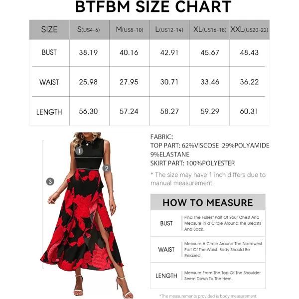 imageBTFBM Women Casual Sleeveless Summer Dresses 2023 Spring Crewneck Patchwork Boho Floral Ruffle Cocktail Party Midi DressBig Floral Red