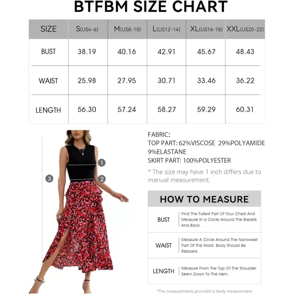 imageBTFBM Women Casual Sleeveless Summer Dresses 2023 Spring Crewneck Patchwork Boho Floral Ruffle Cocktail Party Midi DressFloral Red