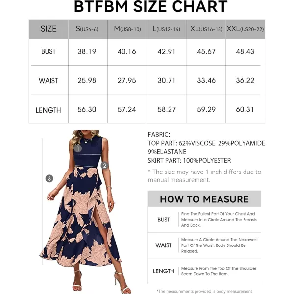 imageBTFBM Women Casual Sleeveless Summer Dresses 2023 Spring Crewneck Patchwork Boho Floral Ruffle Cocktail Party Midi DressPink Floral Navy