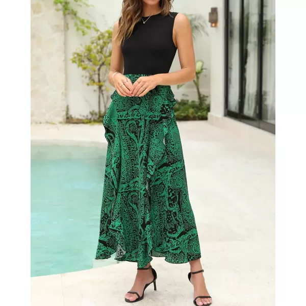 imageBTFBM Women Casual Sleeveless Summer Dresses 2023 Spring Crewneck Patchwork Boho Floral Ruffle Cocktail Party Midi DressPrint Black Green