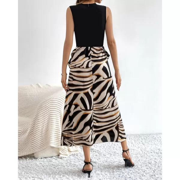 imageBTFBM Women Casual Sleeveless Summer Dresses 2023 Spring Crewneck Patchwork Boho Floral Ruffle Cocktail Party Midi DressStriped
