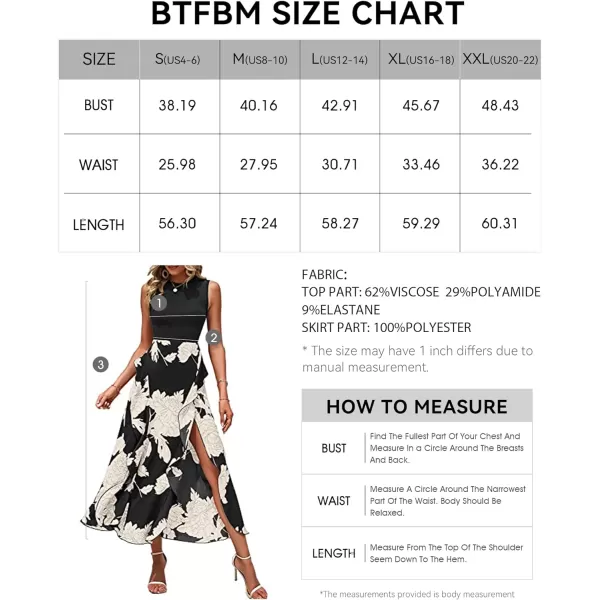 imageBTFBM Women Casual Sleeveless Summer Dresses 2023 Spring Crewneck Patchwork Boho Floral Ruffle Cocktail Party Midi DressWhite Floral Black