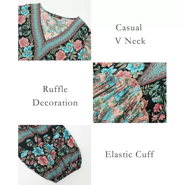 imageBTFBM Women Casual Spring Summer Dresses V Neck 34 Long Sleeve Ruffle Floral Flowy Boho Babydoll Mini Short Beach DressFloral Apricot