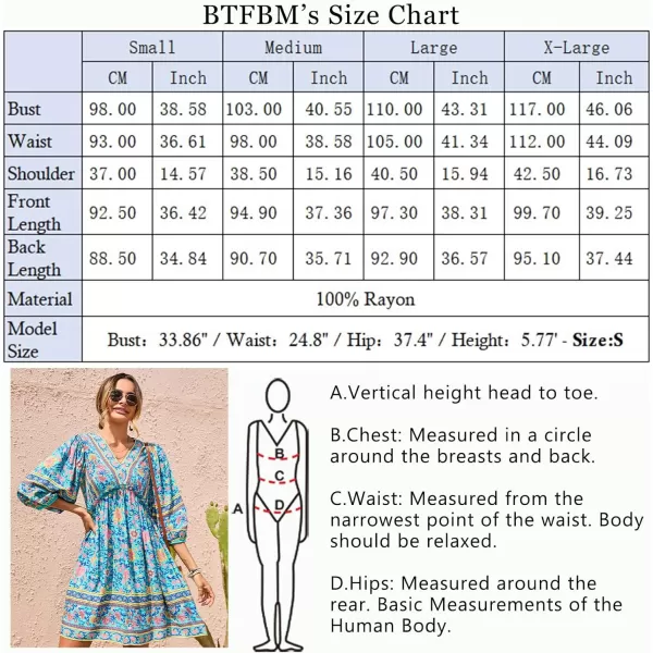 imageBTFBM Women Casual Spring Summer Dresses V Neck 34 Long Sleeve Ruffle Floral Flowy Boho Babydoll Mini Short Beach DressFloral Green