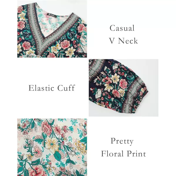 imageBTFBM Women Casual Spring Summer Dresses V Neck 34 Long Sleeve Ruffle Floral Flowy Boho Babydoll Mini Short Beach DressFloral White