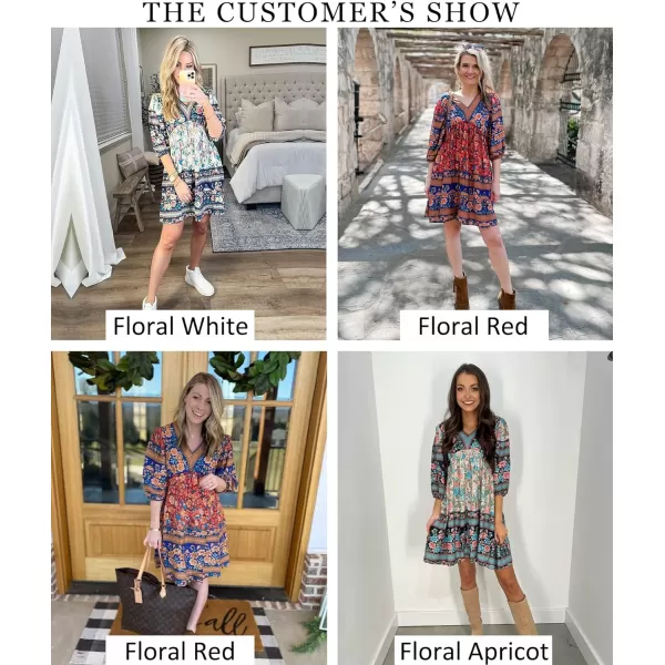 imageBTFBM Women Casual Spring Summer Dresses V Neck 34 Long Sleeve Ruffle Floral Flowy Boho Babydoll Mini Short Beach DressFloral Yellow Apricot