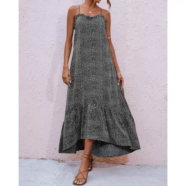 imageBTFBM Women Casual Summer Dresses 2023 Spaghetti Strap Sleeveless Sundress Print Ruffle Flowy Boho Beach Long Maxi DressPrint Black