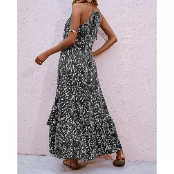 imageBTFBM Women Casual Summer Dresses 2023 Spaghetti Strap Sleeveless Sundress Print Ruffle Flowy Boho Beach Long Maxi DressPrint Black