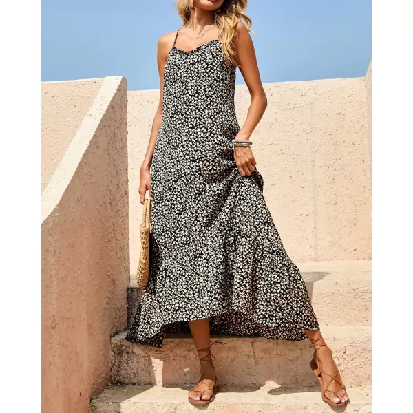 imageBTFBM Women Casual Summer Dresses 2023 Spaghetti Strap Sleeveless Sundress Print Ruffle Flowy Boho Beach Long Maxi DressPrint Floral Black