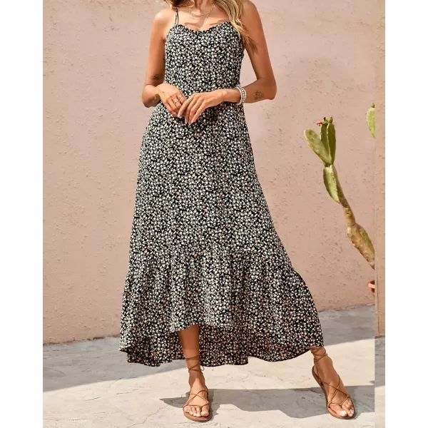 imageBTFBM Women Casual Summer Dresses 2023 Spaghetti Strap Sleeveless Sundress Print Ruffle Flowy Boho Beach Long Maxi DressPrint Floral Black