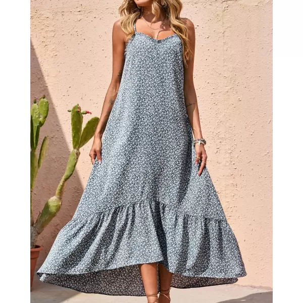 imageBTFBM Women Casual Summer Dresses 2023 Spaghetti Strap Sleeveless Sundress Print Ruffle Flowy Boho Beach Long Maxi DressPrint Floral Blue