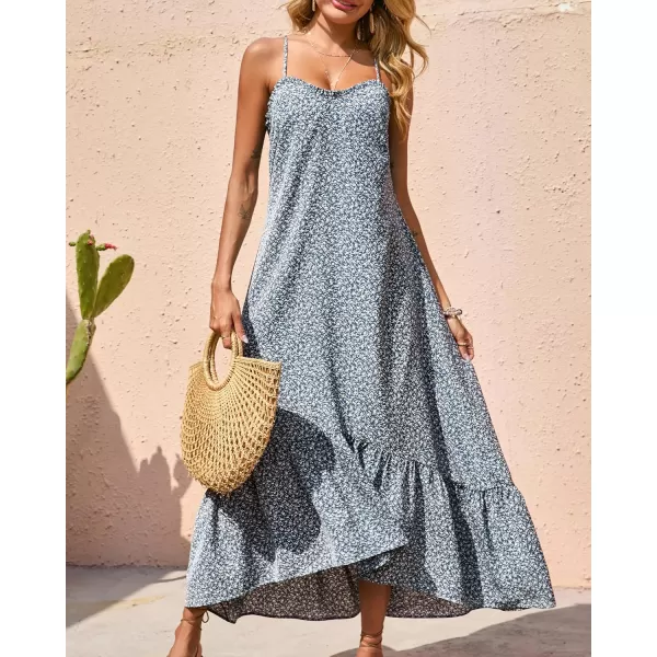 imageBTFBM Women Casual Summer Dresses 2023 Spaghetti Strap Sleeveless Sundress Print Ruffle Flowy Boho Beach Long Maxi DressPrint Floral Blue