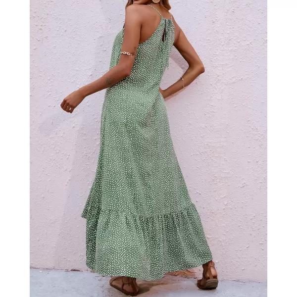 imageBTFBM Women Casual Summer Dresses 2023 Spaghetti Strap Sleeveless Sundress Print Ruffle Flowy Boho Beach Long Maxi DressPrint Floral Green